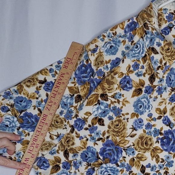 Venezia Corduroy Shirt Women Cotton Floral Button Collar Vtg 90s Cottagecore - Picture 7 of 7